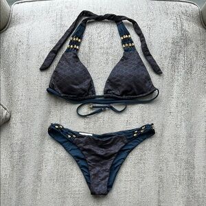 Beach Bunny Navy and Gold Beaded Bikini
